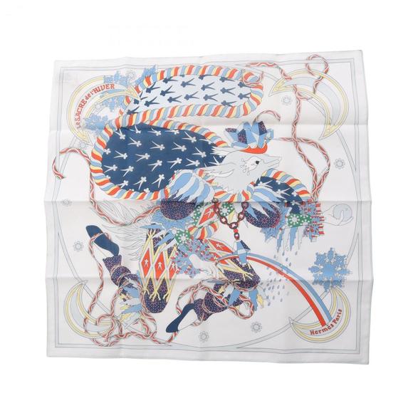Hermes Hermès Petit Carré 45 Le Sacre de l'Hiver Scarf, Cotton, Women's, Whit... - Picture 1 of 4